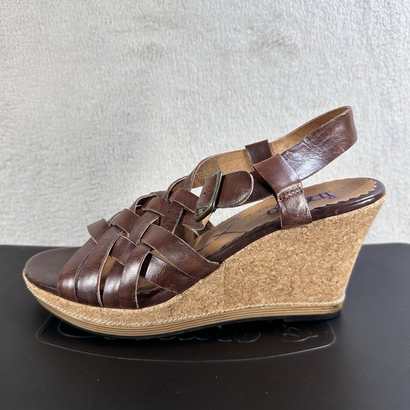 Clarks Shoes - Clarks Indigo Brown Leather Cork Wedge Sandals Size 10 M Strappy Slingback